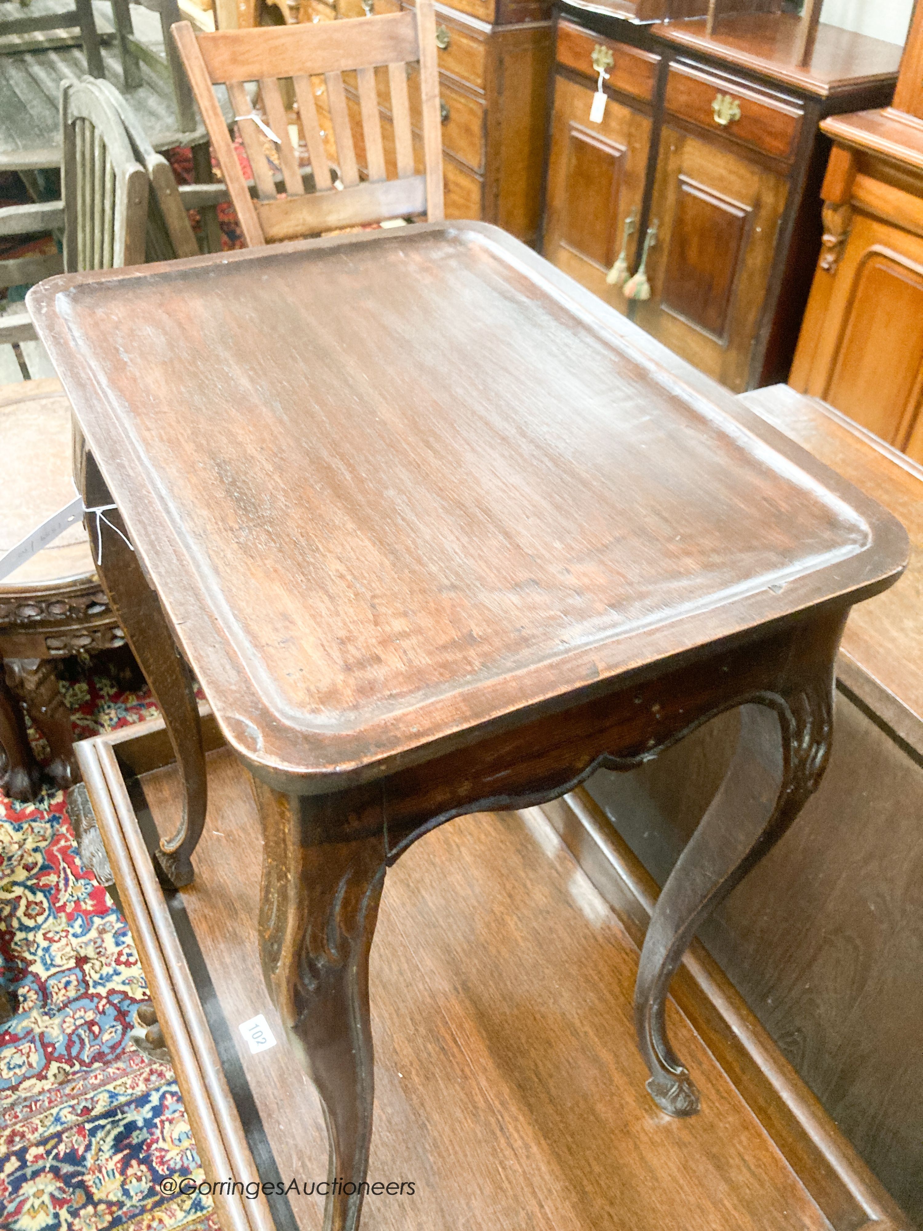 A French oak cabriole leg table, width 45cm, depth 32cm, height 59cm